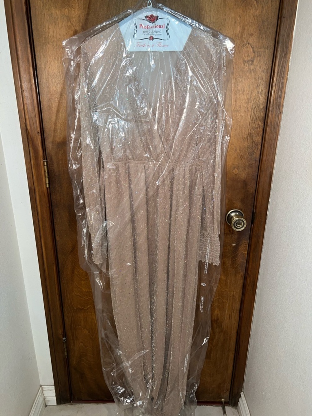 Rose Gold Sparkle Wrap Maxi Dress in Nude - Picture 3 of 6